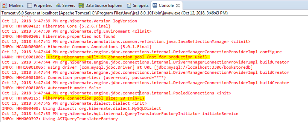 Hibernate internal pool log