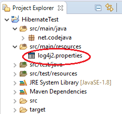 log4j2 properties file in project