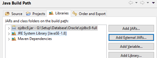 ojdbc classpath Eclipse