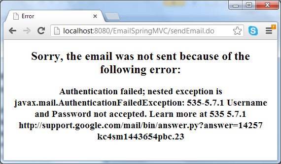 error sending mail