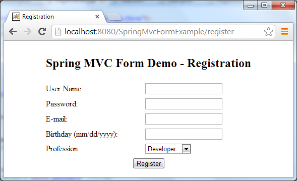 Spring MVC Form Registration Demo