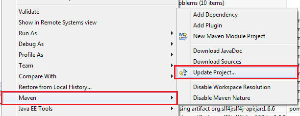 maven update project context menu