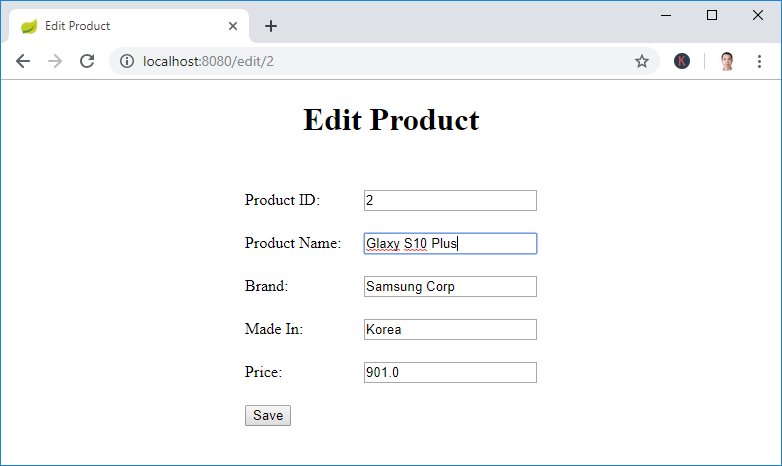 Edit product form