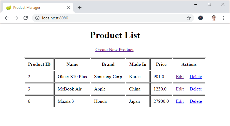 product list