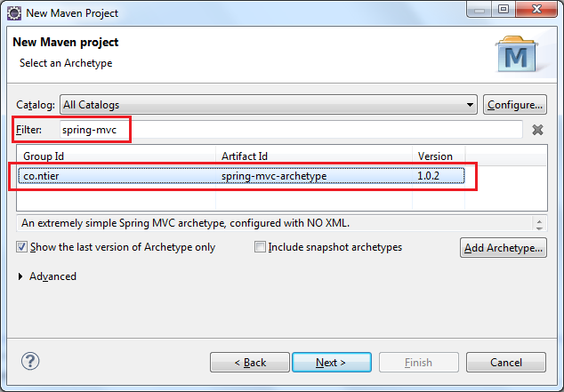 New Maven Project - select an Archetype - spring-mvc-archetype