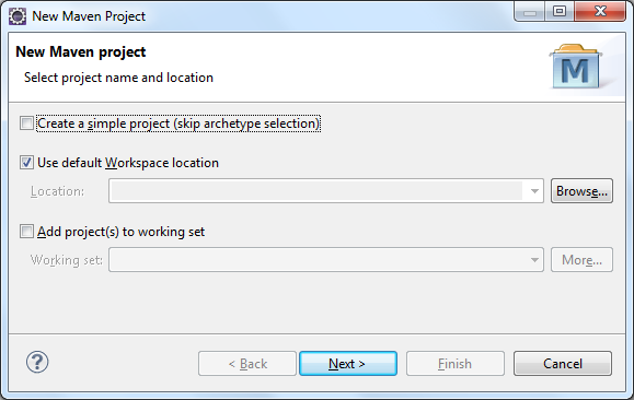 New Maven Project - select project name and location