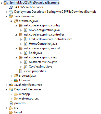 Spring MVC CSV File Download Project Structure