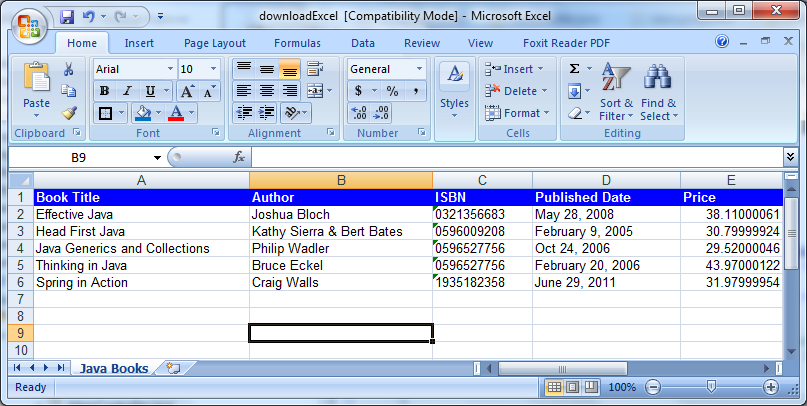 Write to an MS Excel File using Apache POI 