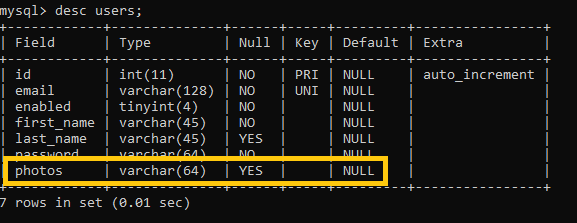 users table