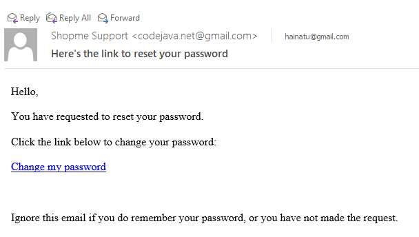 email reset password