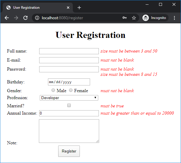 Validate form spring boot Validate form spring boot