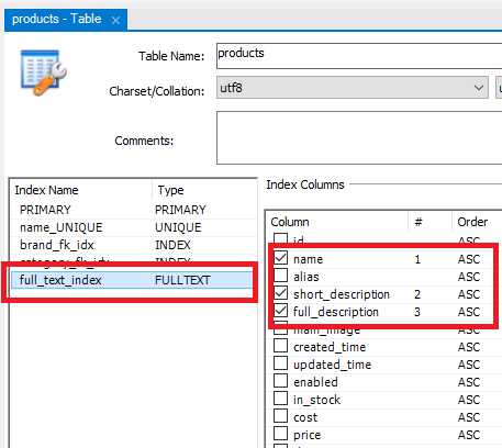 create full text index for table