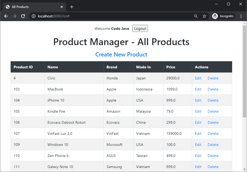 Product List page
