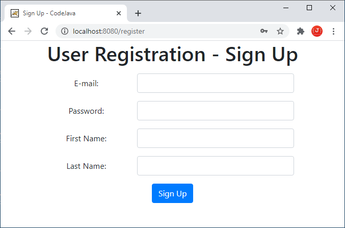 user registration form