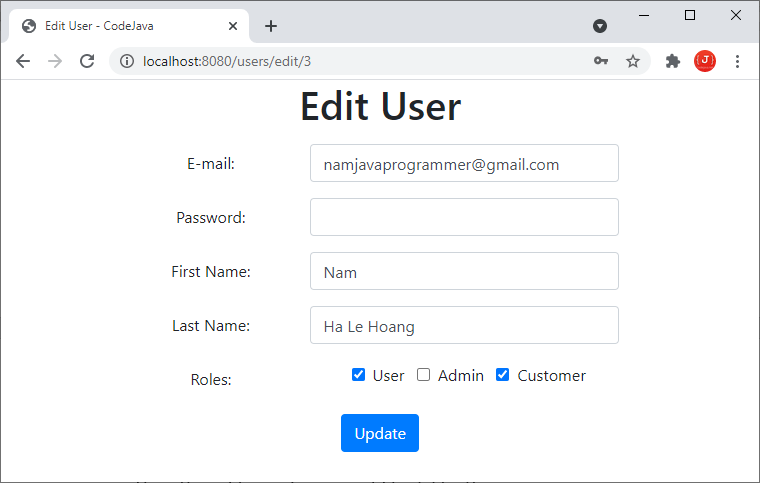 Edit User Form