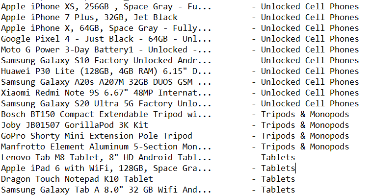 sort products by category name