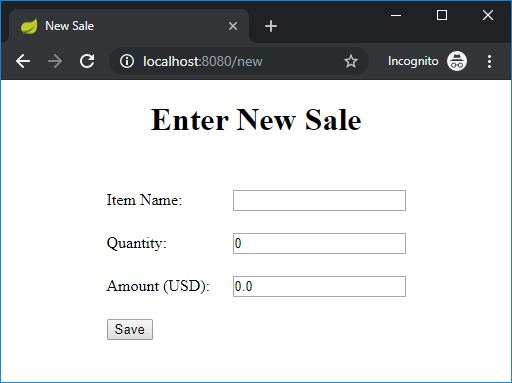 New Sale form
