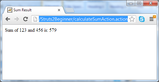 test the Struts2Beginner app - result