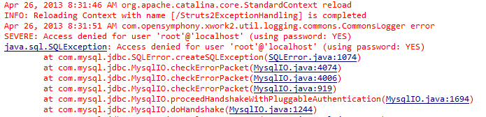 Struts2 logging exceptions