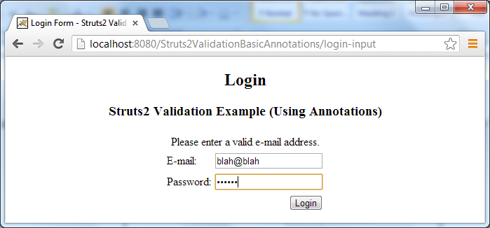 Struts2 Form Validation Basic Example (Using Annotations)