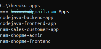 heroku list apps