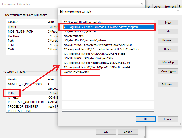 java path environment variable setting