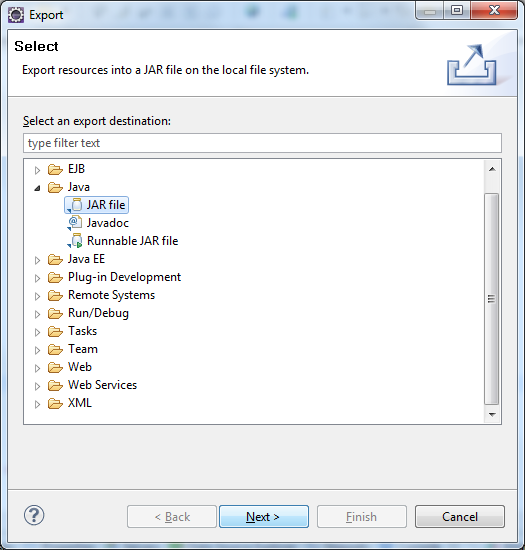 select JAR file