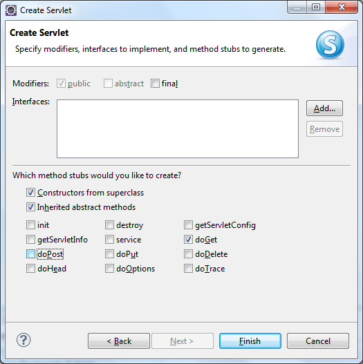 Create Servlet dialog 3