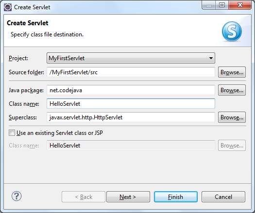 Create Servlet dialog