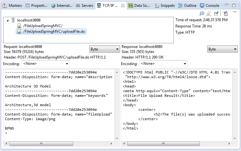 POST request and HTML response in TCP IP Monitor