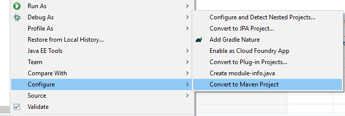 Convert to Maven project menu