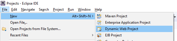 New Dynamic Web Project menu