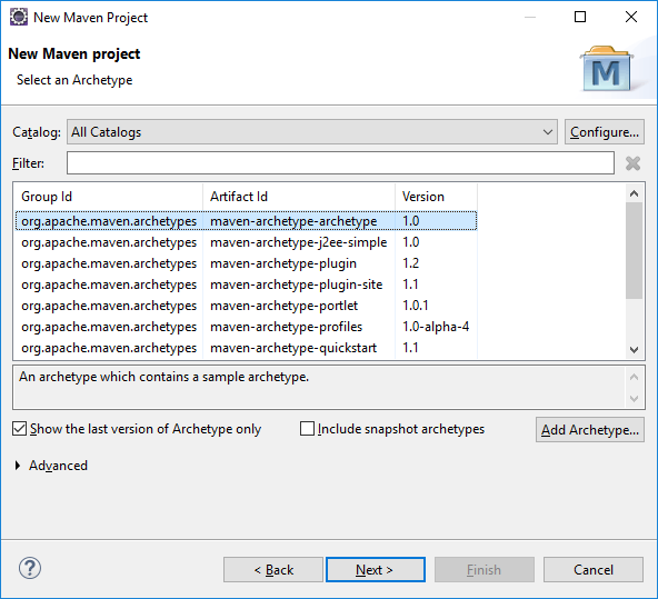 New Maven project dialog