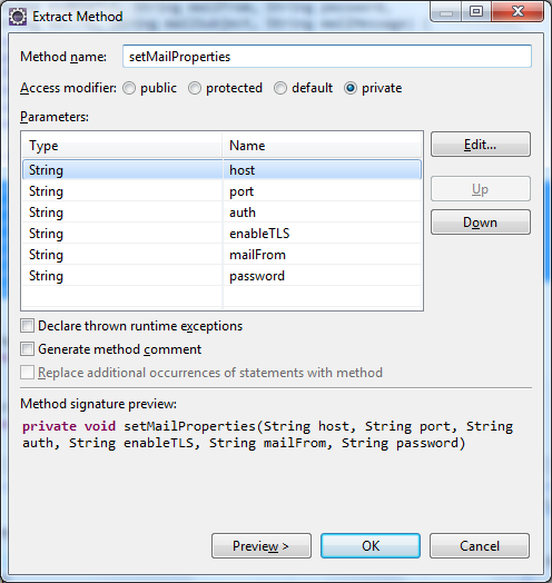 Extract Method dialog