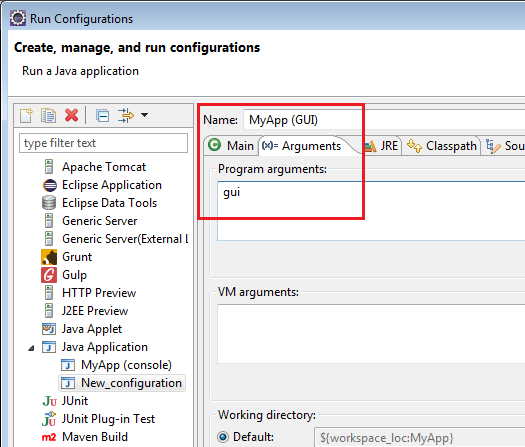 Eclipse program argument gui