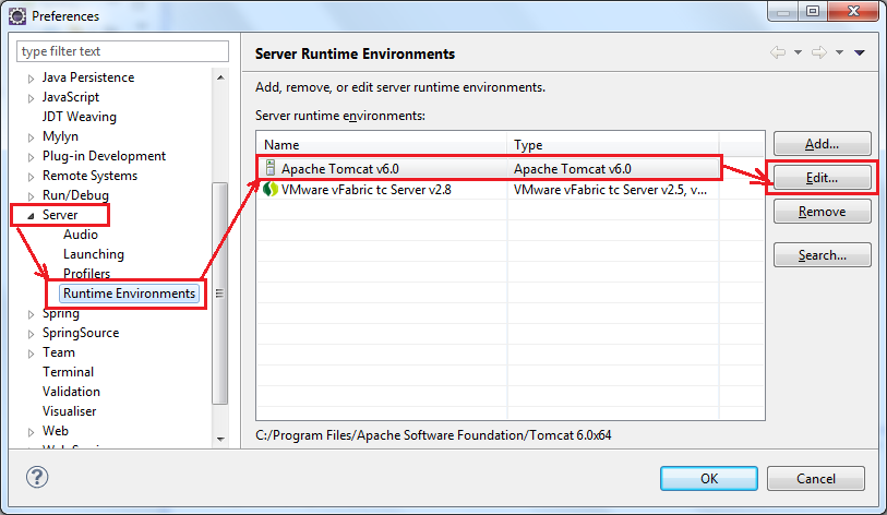 Choose JRE version for Tomcat in Eclipse Preferences