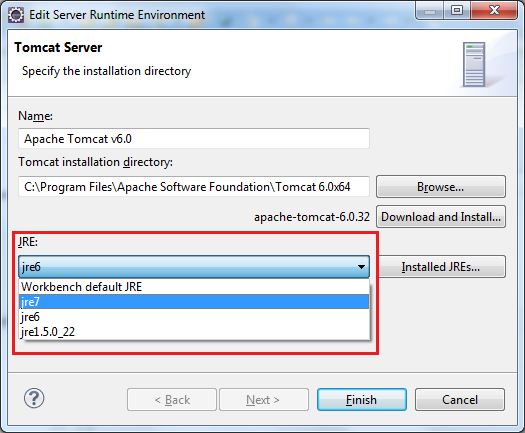 choose JRE version for Tomcat 2