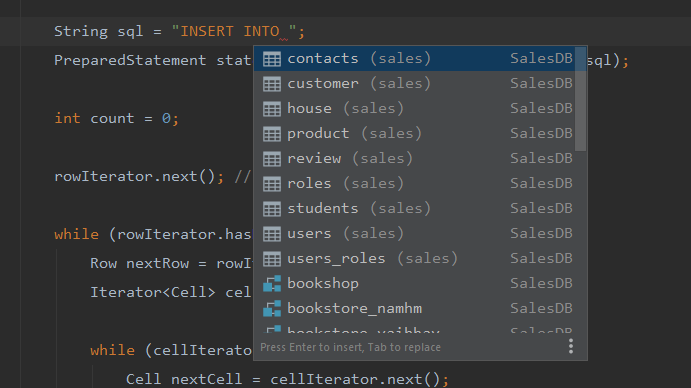 sql autocomplete for table names