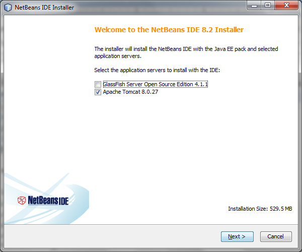 Install NetBeans choose servers