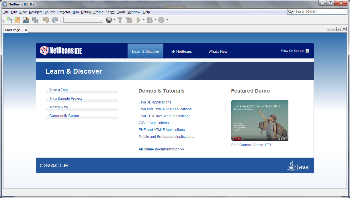 NetBeans home screen