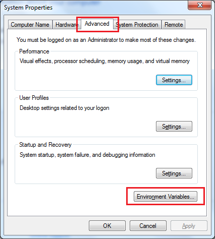 System Properties dialog