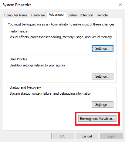 System properties dialog