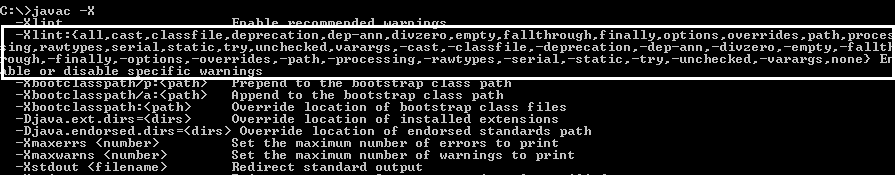 list of warnings by Oracle Java compiler