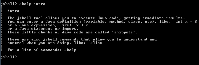 help intro jshell