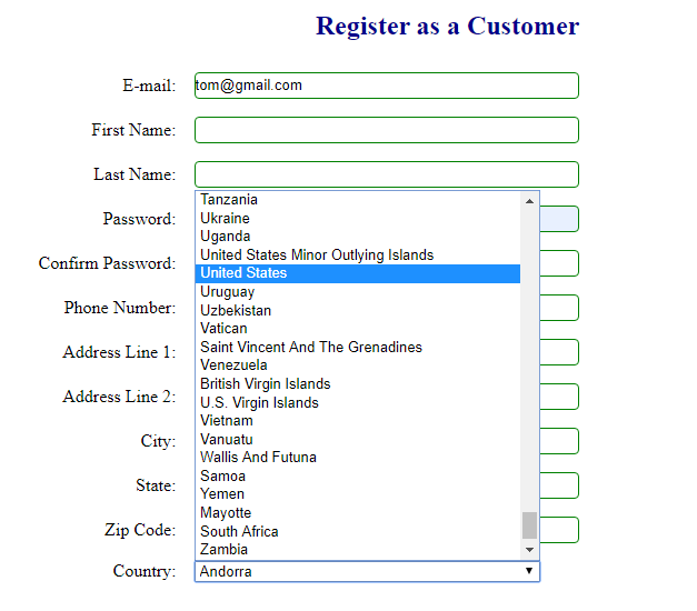 How To Code Country Dropdown List In Java Servlet And JSP