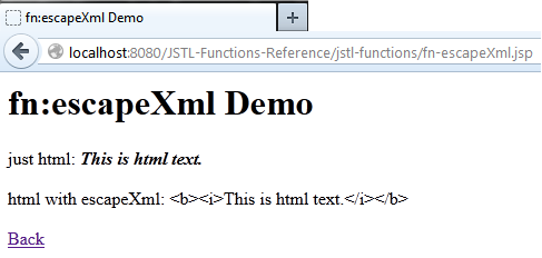 JSTL function fn-escapeXml