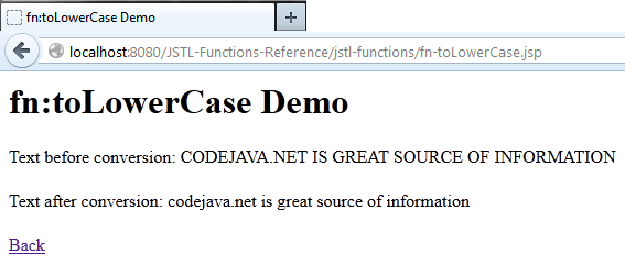 JSTL function fn-toLowerCase