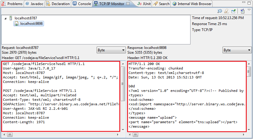 SOAP messages in TCP IP Monitor view