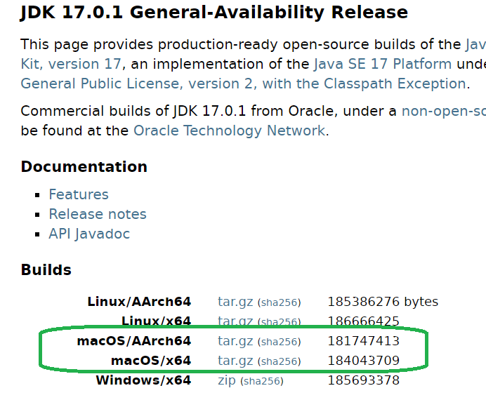 OpenJDK download page for macOS