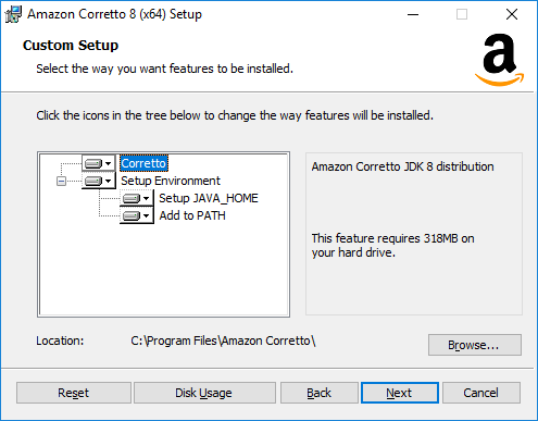 custom setup Amazon corretto